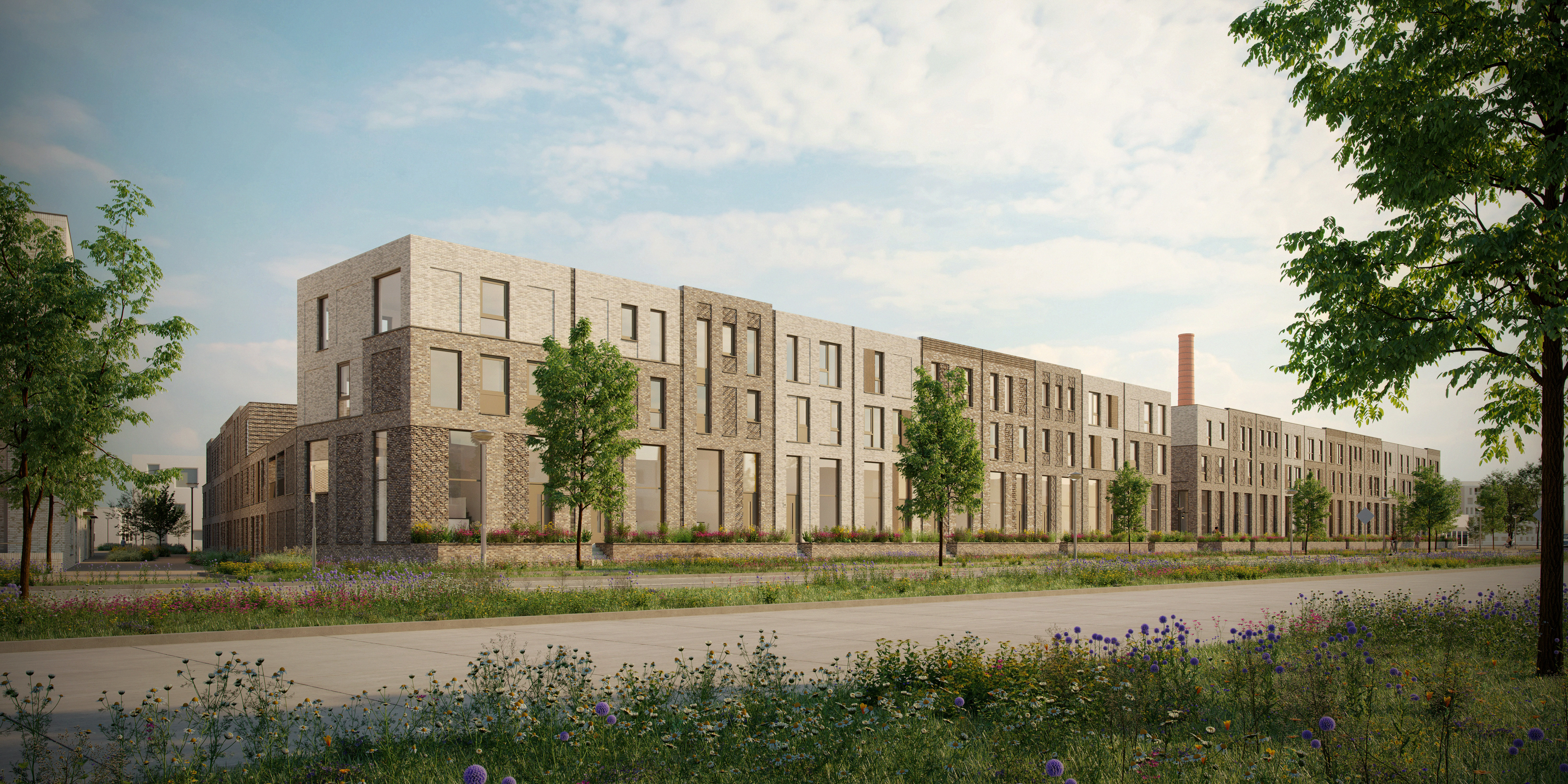 Satijnhof Enschede &mdash; Janninkkwartier met fabriekschoorsteen